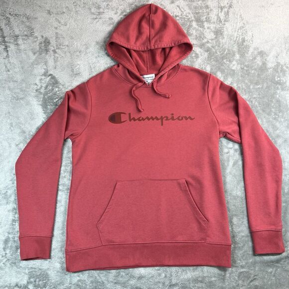 Champion Hoodie Men’s Medium Red Logo Kangaroo Pocket Athletic Activewear - Picture 1 of 9